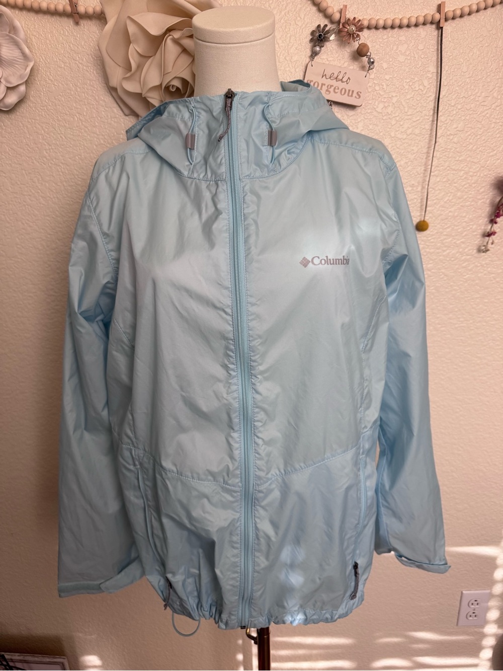 Columbia Light Blue Hooded Windbreaker Jacket